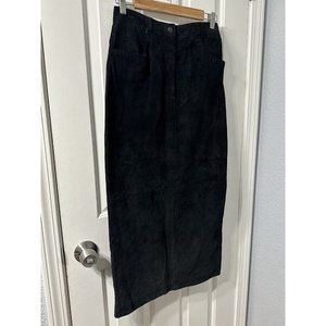 VTG Express Suede Leather Skirt Size 7/8 Full Length Midi Back Slit Goth Western